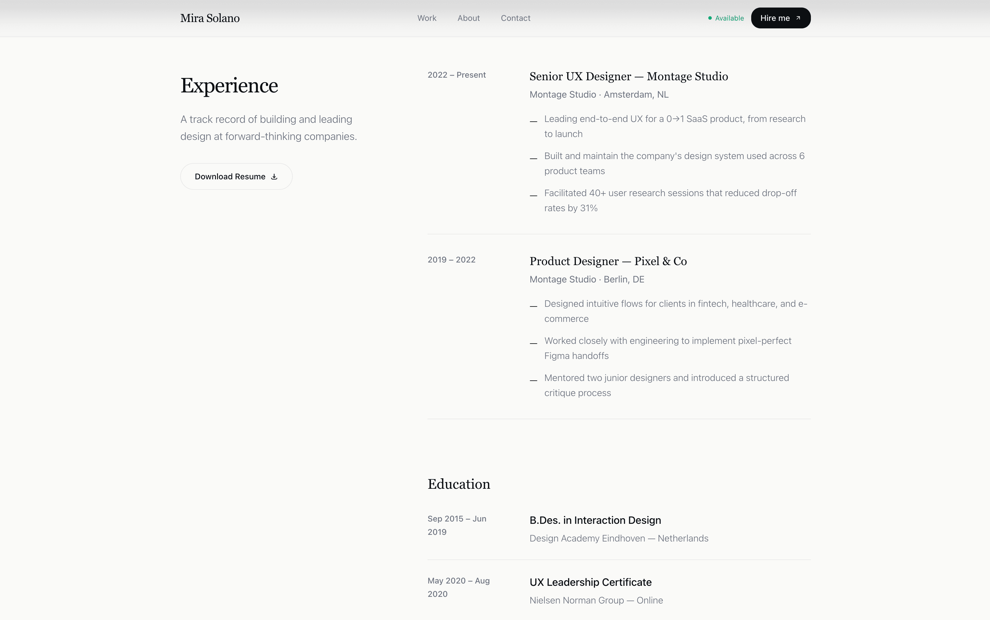 LinkedIn Style Developer Portfolio Preview 3