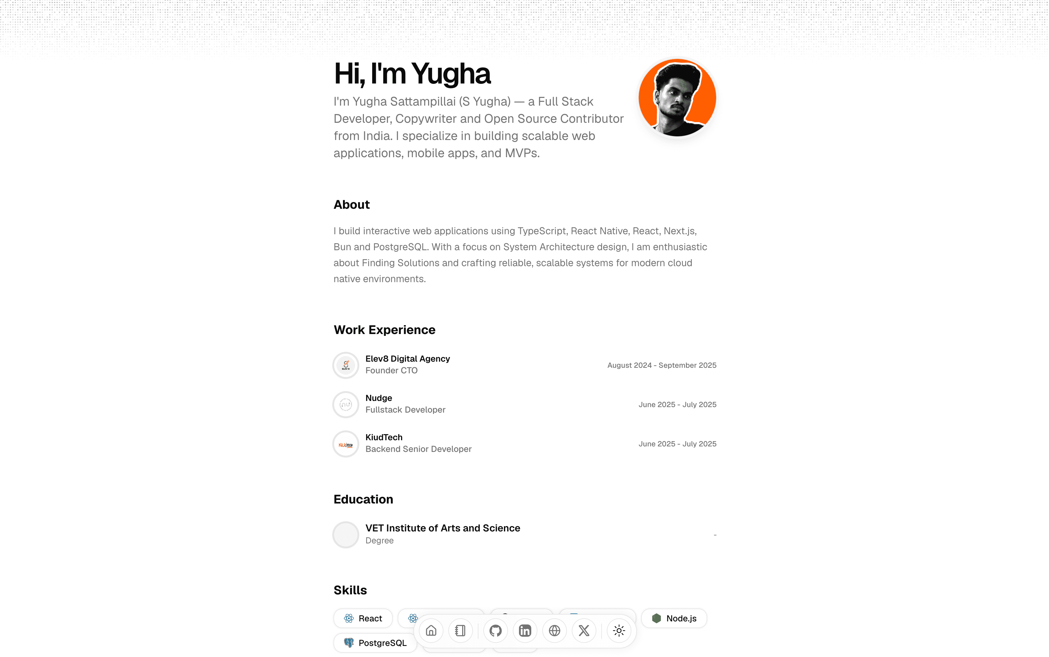 Yugha - Minimalist Developer Portfolio Preview 1